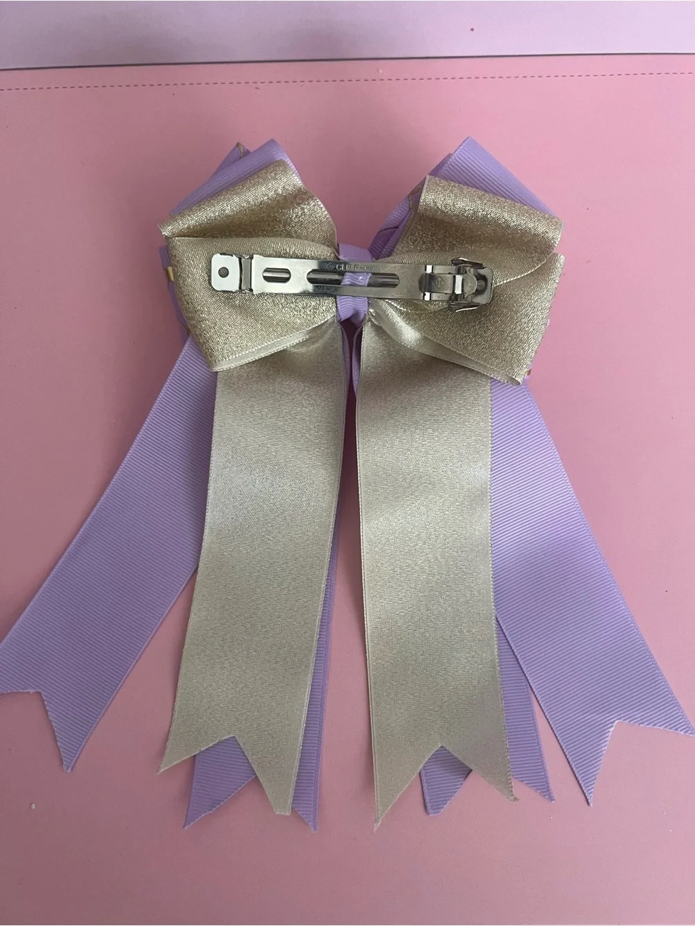 Lavender Bow Hair Ribbon for Kids with Gold Accent